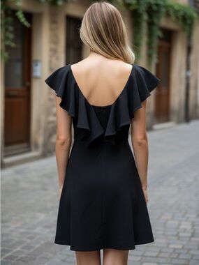 BCBGeneration Black Flutter Sleeve Mini Dress LBD Size 6 GEF67D45 Quiet Luxury